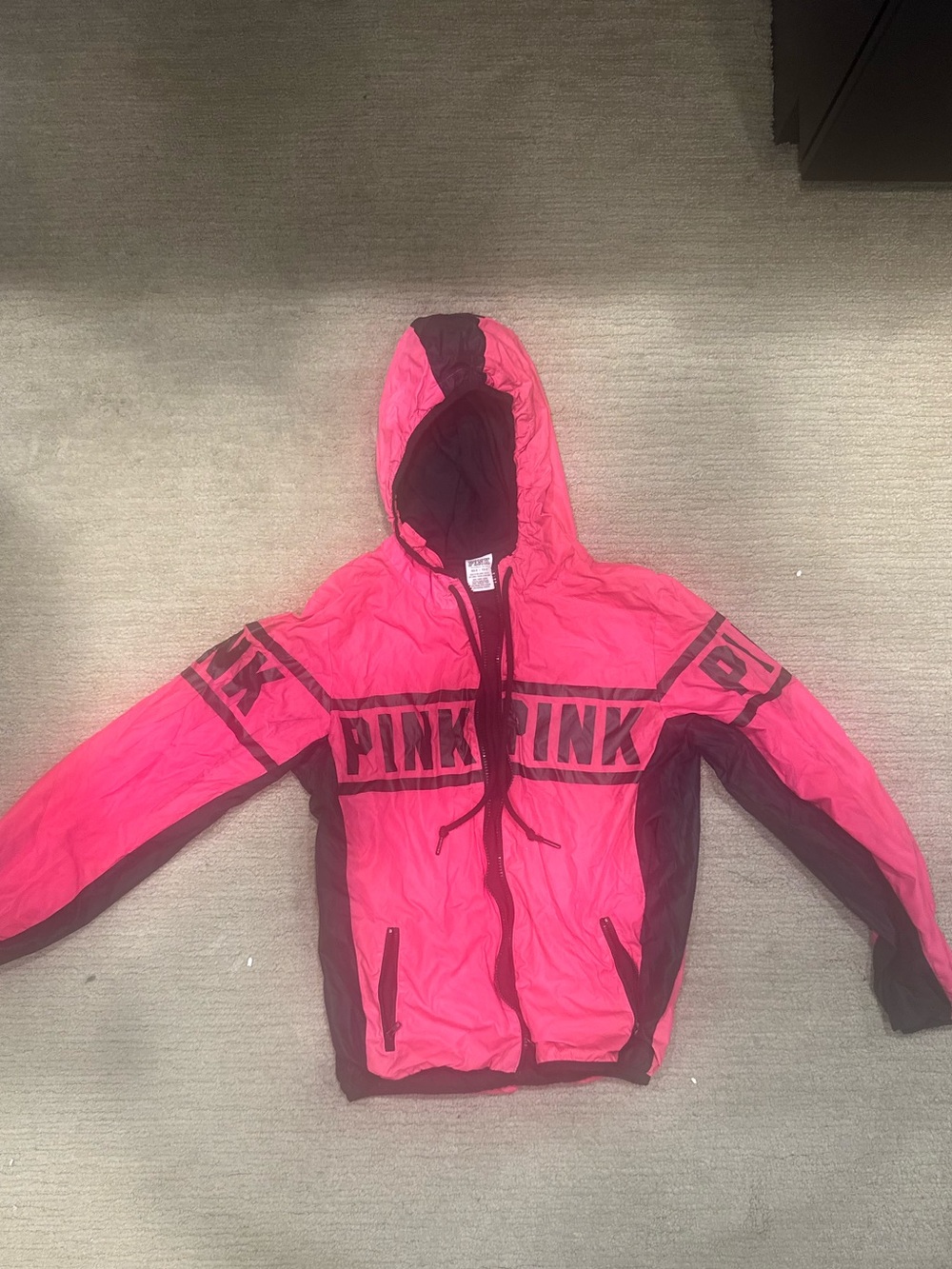 PINK Victoria's Secret Hot Pink and Black Hooded Windbreaker